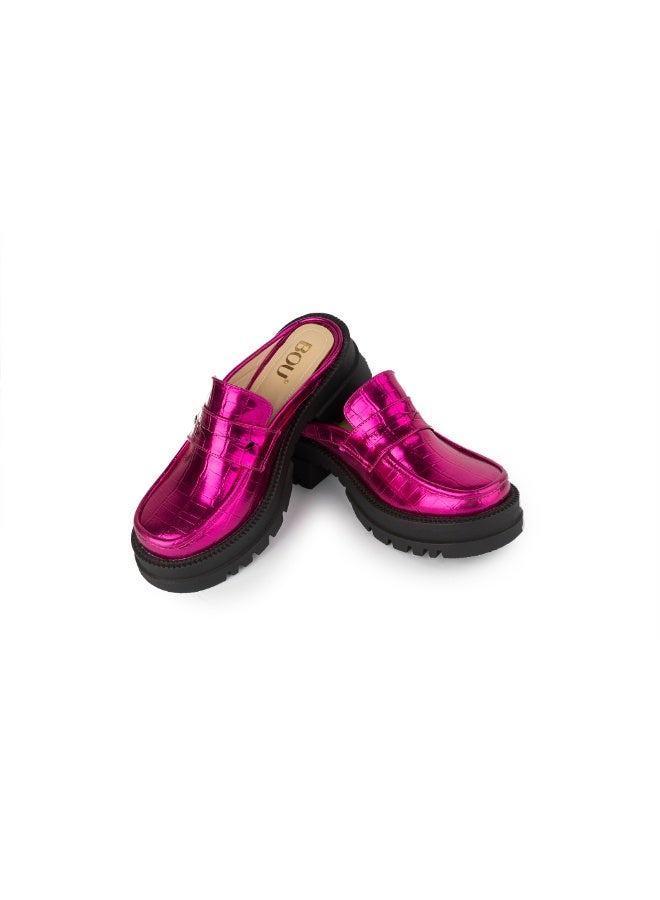 BOU Chunky Mule |Croco - Reflective Fuchsia - Image 4